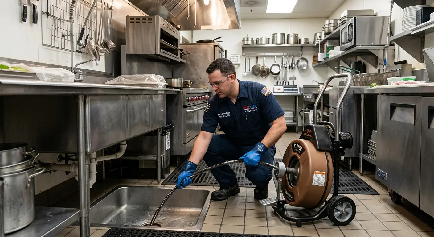 Commercial drain cleaning service in a restaurant kitchen in Lake Mary