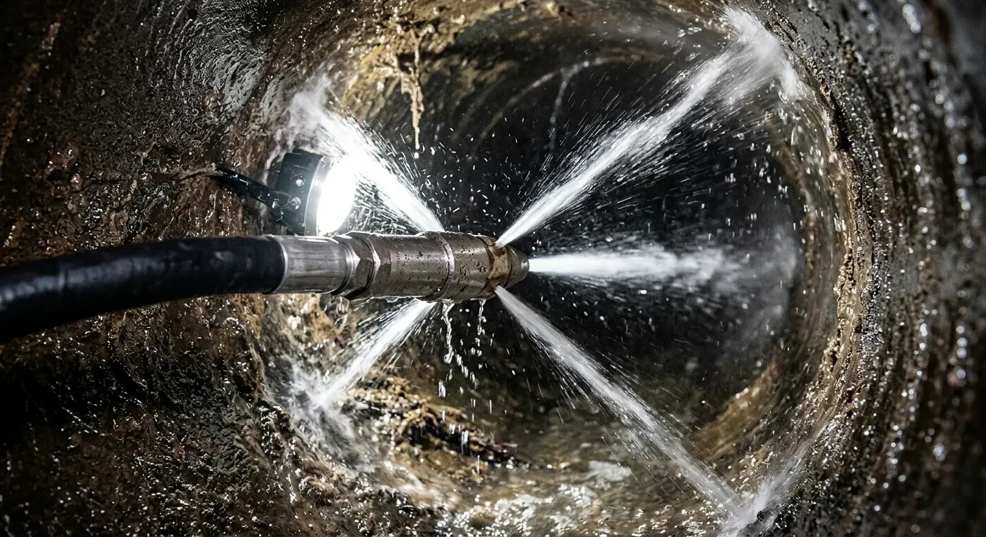 High-pressure hydro jetting nozzle cleaning sewer pipe for Emergency Drain Service in Lake Mary